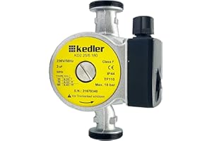 Kedler - Umwälzpumpe, Heizungspumpe 25-60, Förderhöhe 6m, Betriebsdruck 10 Bar, Schutzklasse IP44, Einbaulänge 180mm, 3 Schaltstufen, Motorwelle ist aus Edelstahl - Gelb