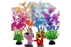 QUOZUO Dekoracje do akwarium rośliny z koralem z żywicy, 8 szt. dekoracji akwariowych, małe rośliny, plastik, akcesoria do akwarium