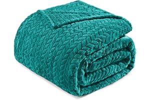 Exclusivo Mezcla Kuscheldecke Flanell-Fleecedecke mit Blättermuster, 230 x 270 cm Sofadecke für Ganzjahreszeit, Flauschig und Warm, Blaugrün