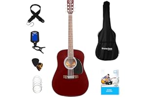 Stretton Payne Acoustic Guitar Full Size Dreadnought 41 Inch Steel String Package D1 - Includes Everything a Beginner Needs To Get Started Playing Guitar - Wine Red
