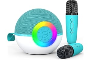 HEROANGE Karaoke Maschine Kinder Spielzeug Geschenke für 3-12 Jahre Mädchen Tragbares Bluetooth Karaoke Maschine mit Mikrofon für Kinder Erwachsene mit 5 Stimme wechselnde Effekte & LED-Lichter (Green-2 Mics)