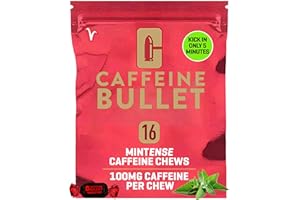 Caffeine Bullet Energy Gel Upgrade - Mint Chews *16 – Faster Boost Than Tablets and Gum. 100mg Per Serving - Sport Science for Running, Cycling, Gaming & Pre Workout Endurance Kick.