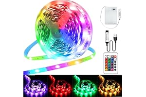 KIMUWOTE LED Streifen Batterie, 5M RGB 5050 LED Strip Batteriebetrieben oder USB Betrieben, Fernbedienung Dimmbar 16 Farben Ledband Selbstklebend für TV Hintergrundbeleuchtung Deko, Zuhause PartyDeko