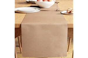 Encasa XO Runner da Tavola | Cotone a Coste Sottili Tinto in Filato | Dimensioni 32x250 cm | Beige solido | Lavabile in Lavatrice
