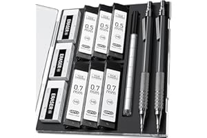 Four Candies Porte-mines 0,5 mm et 0,7 mm en métal noir avec étui, crayon d'artiste avec 360 mines HB, 3 gommes