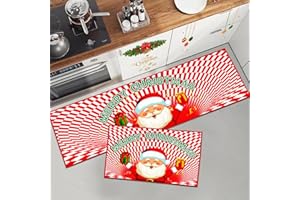 HZVRTN Tappeto natalizio antiscivolo, lavabile, per cucina, corridoio, soggiorno, ufficio, cameretta dei bambini, decorazione natalizia per la casa (43 x 75 + 43 x 150 cm, Natale D)