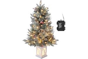 ‎LITAKE 90 cm künstlicher Weihnachtsbaum mit 78 Beleuchtung, 8 Modus Warmweiß Pre-lit Snow Flocked Weihnachtsbaum mit Beleuchteter Topf Weihnachten Deko für Familientreffen, Büro und Flure