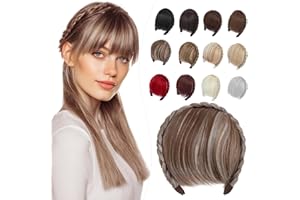 Elailite Frangia Capelli in Cerchietto a Trecce Castano Chiaro/Biondo, Frangetta Frontale Voluminoso 55g Extension Hair Bang Fringe Hairpiece Posticci Donna