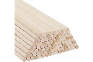 Belle Vous Palos de Madera Redonda Natural (Pack de 100) Palitos de Madera de 30 cm de Largo - Varas de Madera de 8 mm - Para Proyectos de Arte, Decoraciones y Manualidades de Madera