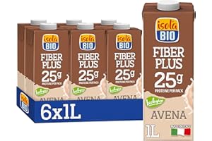 ISOLA BIO Fiber Plus 25g, Bevanda Biologica a Base di Avena ad Alto Contenuto di Fibre, 100% Ingredienti Naturali, Senza Zuccheri Aggiunti, per Vegetariani e Vegani, 6 Confezioni da 1 litro