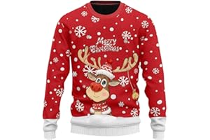 CNNBYYDS Weihnachtspulli für Damen und Herren Lustig Weihnachtspullover Unisex Ugly Christmas Sweater Schneeflocken Rentier Rudolph Weihnachts Pullover Rundhals Warme Strickpullover Weihnachtsoutfit