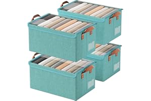 AARAINBOW Closet Clothes Organizer with Lid & Handle, 4 Pcs Fabric storage Boxes with Steel Frame, Green Boxes Stackable Foldable Closet Container for Organizing clothes Toys, 23L (4 Green with Lid)