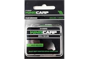 KINGCARP KING CARP – 20m Coated Hooklink Braid (20lb) Abrasion-Resistant, Anti-Tangle, Removable Skin – Weed Green/Mud Brown/Pitch Black – Ideal for Fishing Rigs