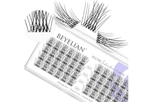 BEYELIAN DIY Eyelash Extension,Cluster Individual False Eyelashes Extension Natural Look Reusable Glue Bonded Super Thin Clear Band 48 Lash Clusters 14mm