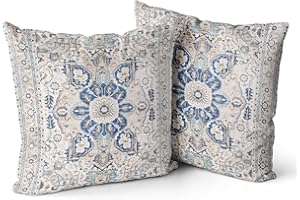 Snylcce Boho Floral Throw Pillow Covers Set of 2 Colorful Bohemian Flower Decorative Cushions Pillowcase for Bedroom Sofa Home Decor, 18x18 Inch, Velvet, Short Plush (cerulean)
