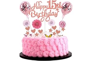 Cnrose Tortendeko Mädchen 15. Geburtstag Hello 15 Cake Topper Rosegold mit Herz Stern Ballon Kuchendeko 15. Geburtstag Mädchen Happy 15th Birthday Tortendeko 15 jahre Mädchen 15 Geburtstag Mädchen