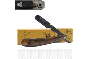 ‎HARYALI LONDON Haryali London, Brzytwa na szyję – brzytwa z drewnianym uchwytem dla mężczyzn, golarka na mokro do brody, ze skórzanym etui