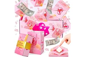 Xialvyu 13 Pcs Surprise Money Gift Box, Pink Surprise Gift Box Exploding, Explosion Gift Box with Confetti, Pop Up Money Gift Box for Birthday Anniversary Valentines Day