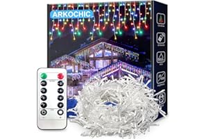 ARKOCHIC 10M Guirlande Lumineuse Rideau Noël Extérieur, 400LED Intérieur Guirlande Lumineuse Fenetre 8 Modes Étanche Décoration Noel pour Maison Mariage Balcon Chambre Jardin Patio Fête, Multicolore