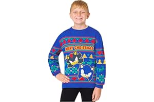 SONIC THE HEDGEHOG Christmas Jumper for Boys 4-10 Years, Sonic Shadow Knitted Festive Xmas Sweater, Gaming Gifts for Boys
