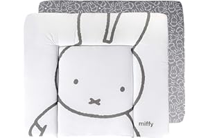roba Materassino per Fasciatoio miffy® - 3 Bordi Rialzati - Facile da Pulire - Stampato con Coniglietto - 85 x 75 cm - Bianco e Grigio