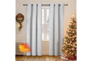 Ystyle Tende Oscuranti 100% Per Interni 2 Pezzi, 140x180cm, Effetto Lino Termiche Isolanti Freddo E Caldo Anti-Rumore, Tende Natalizie Soggiorno Camera Letto Moderne Con Anelli, Grigio Bianco