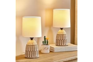 GyroVu Cermaic Table Lamp Set of 2, Boho Table Lamp for Bedside, Small Nightstand lamp with Ceramic Base and Fabric Shade for Bedroom Living Room Decoration