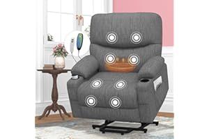 SQUEBILIFE Recliner Armchair Electric Recliner Chair with Massage & Heat, Extended Footrest, Oversized Riser Reclining Chairs Lift Chair Lounge Sofa with Type C+USB Dual Drink Holders Side Pockets