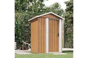 IKAYAA Cobertizo de jardín Acero 126 x 97,5 x 177 cm, Armarios Exterior Jardin Metálico, Casetas Jardín, Cobertizo De Almacenamiento, Caseta de Jardin para Almacenamiento de Herramientas Marrón