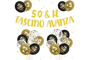 MONCAP Decorazioni Compleanno 50 Anni Oro Nero Palloncini 50 Anni Compleanno Nero Oro Striscione di Compleanno 50 Anni 50 & Il Fascino Avanza Banner per Uomo Donna Decorazioni Festa Addobbi Papà Mamma