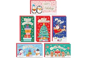 Sweetzer & Orange Cartes de Noël Porte-Argent ou Carte-Cadeau pour Enfant - 6 Designs, 4 de Chaque - Set de 24, Enveloppe Rouge - Intérieur Mat avec Encoches, Extérieur Brillant, 300 gsm - 8x15cm