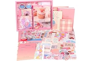 Irayin Vintage Scrapbook Zubehör Set, 155 Stück Bullet Journal Zubehör Set mit A6 Raster Notizbuch, Scrapbook Stickers, Reisebuch Geschenkset, DIY Geschenk für Mädchen Damen (Rosa)