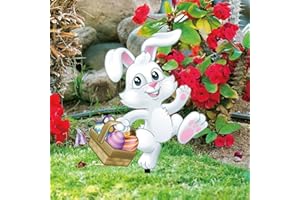 GLÜCKSVOGEL Osterhase Osterdeko Hase Gartendeko Figur Vintage Deko Frühling Gartendeko Metall Ostereier Osterdeko Ostern Gartenstecker Hasen Figuren Draußen Deko Ostern Geschenke Deko für (White, One Size)