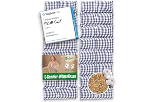 ‎HERBALIND Herbalind 4020 8-Kammer-Körnerkissen Wärmekissen Mikrowelle geeignet - 60x20 cm in karo blau - 100% Baumwolle OEKO TEX Roggen Weizen Kissen
