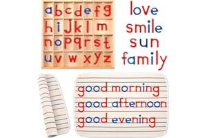 JUEXICA Montessori Letters Movable Wood Alphabet with Box and Large Mat Small Wooden Alphabet Letters Montessori Trays Preschool Spelling Learning Language Materials Objects, Red, Blue
