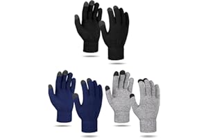 BBTO 3 Paires de Gants à Écran Tactile Gants Doublés en Polaire Gants Tricotés pour Hiver