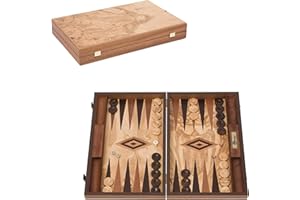 UBER GAMES Uber Olive Burl Backgammon Set - Luxury Olive Burl Backgammon Boards with beautiful natural wooden pattern, each set is unique! 47.5 x 60 x 3.75cm when open. Includes 30 olive wood counters, 4 standard dice, and a back gammon doubling die.