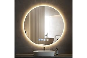 Sararoom Espejo Baño con Luz 60cm, Luces de Baño Espejos de Pared con Reloj, Función Antivaho, 3000K/4000K/6500K, Regulable, Memoria, Cristal Templado HD, IP44 Espejos de Tocador LED Retroiluminado