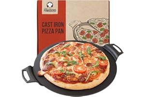 Chef Pomodoro Piastra Ghisa da 38 cm, Teglia Pizza Rotonda con Maniglie, Padella per Pizza Adatta a Forni, Barbecue e Falò, Piastra per Piadine, Bruschette e Crostini