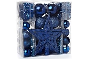 Heitmann Deco Ozdoby Choinkowe Zestaw z Czubkiem Choinkowym, Bombkami, Łańcuchami Perłowymi i Girlandami, Tworzywo Sztuczne, Niebieskie, 45 Elementów