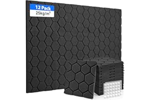 Soundsbay 12 unidades de espuma acústica de aislamiento acústico para salas de grabación, salas de grabación y oficinas, 30 x 30 x 2,5 cm, color negro
