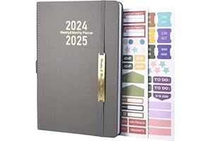 HOYUNLL Diary 2024-2025 - 18 Month A5 Week to View Diary from Jan. 2024 to Jun.2025 Mid Year, Productivity Daily Planner，Weekly & Monthly Planner with Leather Cover,Sticker, Pen Loop, Inner Pocket (Grey)
