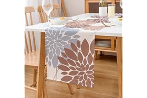 LRartdeco Runner Tavola Moderno Marrone Centro Tavola Astratto Floreali Runner da Tavolo 1 Pezzo Runner Estate Lino per Cucina Sala da Pranzo Soggiorno Tavolo Decorazione,33x183cm