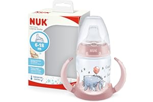 NUK First Choice+ Trinklernflasche | 6–18 Monate | 150 ml | Temperature Control Anzeige | Anti-Colic-Ventil | auslaufsichere Trinkschnabel | Ergonomische Griffe | BPA-frei | Disney Winnie Puuh rosa