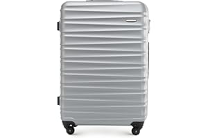 WITTCHEN Reisekoffer Rollkoffer Trolley Großer Koffer Handgepäck Hartschale aus ABS mit 4 Spinner-Rollen Zahlenschloss Teleskopgriff Groove Line Größe L Grau