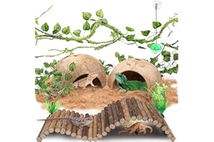 QUOZUO Accessoires de réservoir de gecko à crête, plantes grimpantes pour reptiles, plantes grimpantes avec coquilles de noix de coco, pont, cachette, ermite, crabe, décoration pour dragon barbu