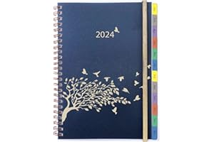 YHH Kalender 2024 A5, Terminplaner/Wochenplaner Ringbuch mit Tabs, Tasche, Gummiband, Organizer mit Budget Notizen Kontakt Seite, Buchkalender 1 Woche 2 Seiten, Jan-Dez’24, Weekly Planner, Vögel