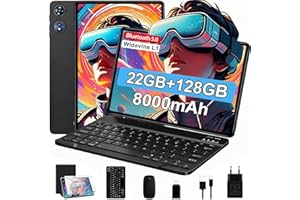 UJJ 2026 Tablette Android Tablette 10 Pouces 128Go ROM (TF 2To), 22Go RAM,Octa-Core 2.0 GHz/GMS, Gemini AI/Widevine L1,WiFi 6/Bluetooth 5.0, 5MP+8MP, 1080P,Tablette Tactile avec Clavier+Souris et Cas-Noir