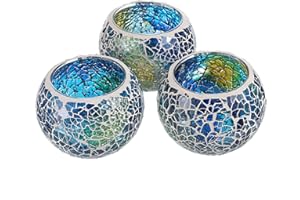 SUMTree 3pcs bougeoirs en Verre mosaïque Porte-Bougies Chauffe-Plat Bougeoirs votifs Centres de Table pour Table, Mariage, décoration dintérieur (Bleu)