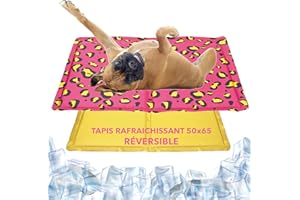 DONKID Tapis Rafraichissant Chien et Chat 50 x 65 cm - Tapis Fraicheur avec Gel Non-Toxique, Résistant Aux Rayures des Animaux Domestiques - Summer Wild et Jaune - Taille M 50x65